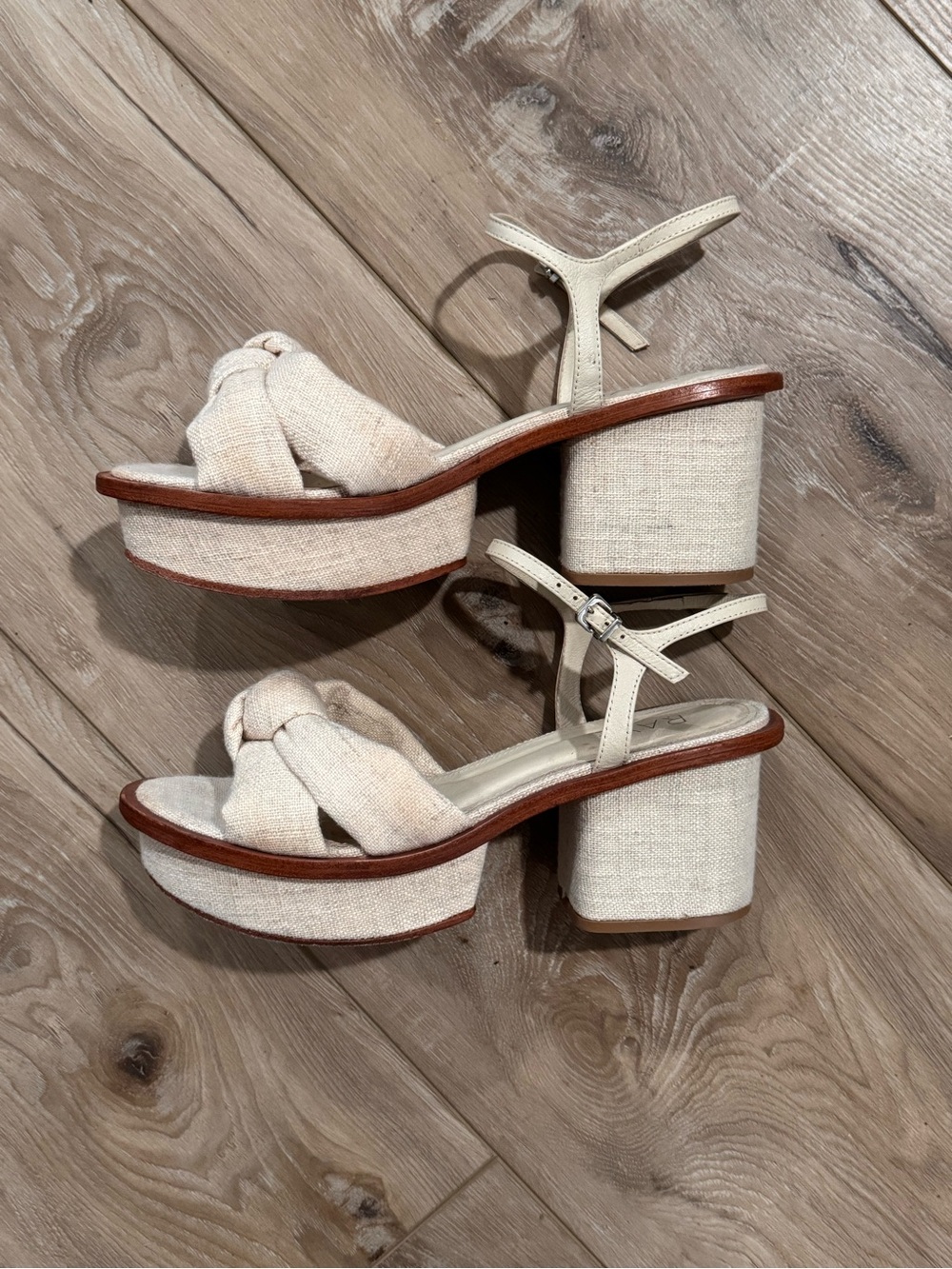 RAYE Cream Linen Knot Platform Sandals with Ankle Strap